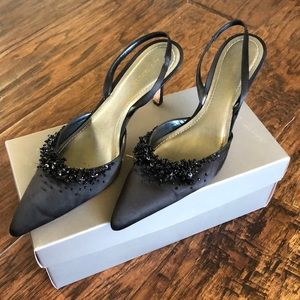 Adorable satin black beaded pumps